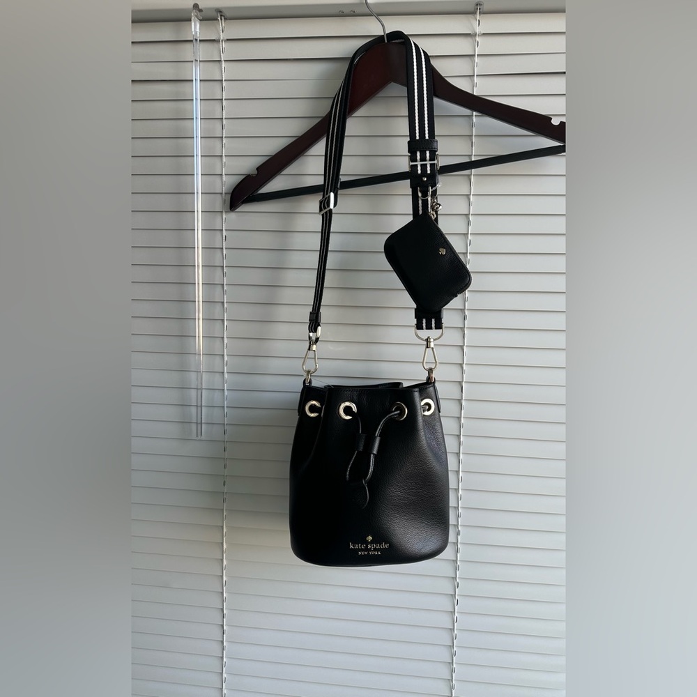 Kate Spade Black Mini Bucket Pebbled Leather Purse